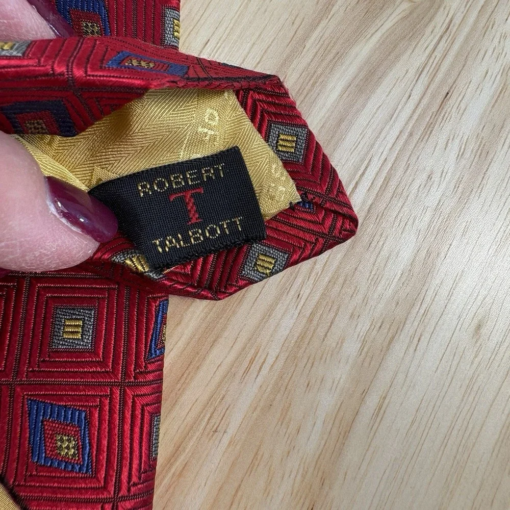 Robert Talbott Men's Red Geometric Woven Silk Designer Neck Tie One Size